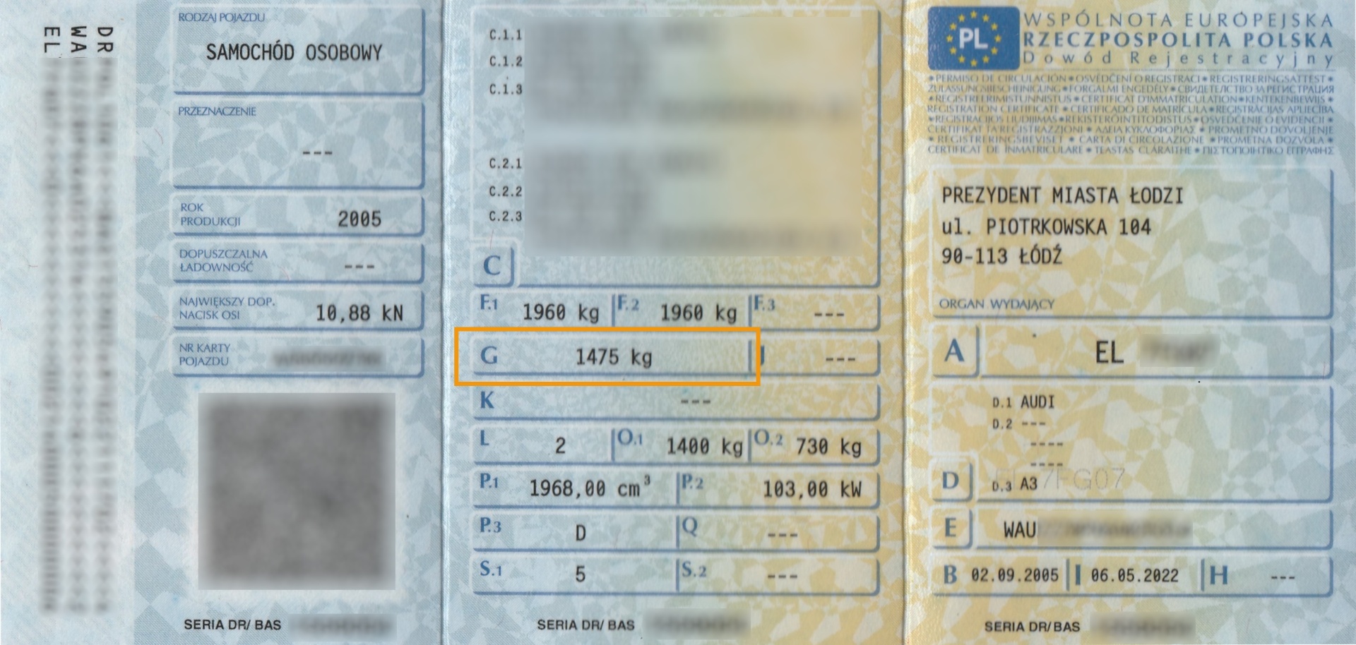 Dowód rejestracyjny - pozycja G